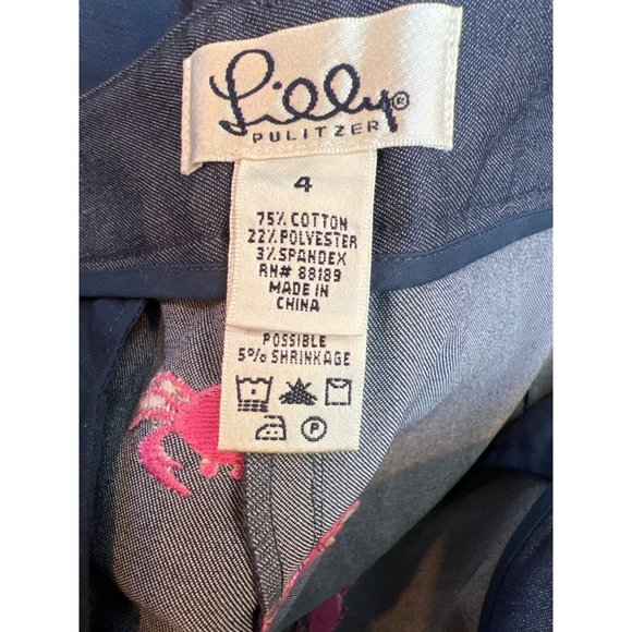 Lilly Pulitzer Blue Pink Embroidered Crabs Pants Cropped Size 4 Preppy Club Golf - Picture 5 of 8